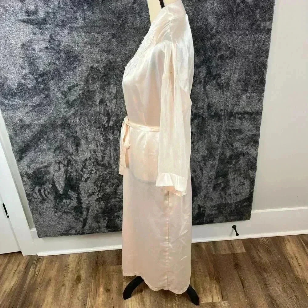 Vtg Alexandra Nicole Bridal Robe Light Pink Belted Embroidered Sz M Long Pockets - Picture 6 of 14